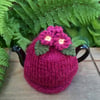 Magenta One Cup Tea Cosy, Small Mohair Flower Tea Cozy
