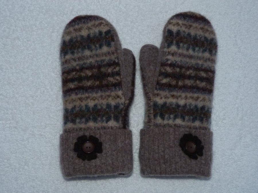 Mittens Created from Up-cycled Wool Jumpers. Fully Lined. Fair Isle. Thumb Print