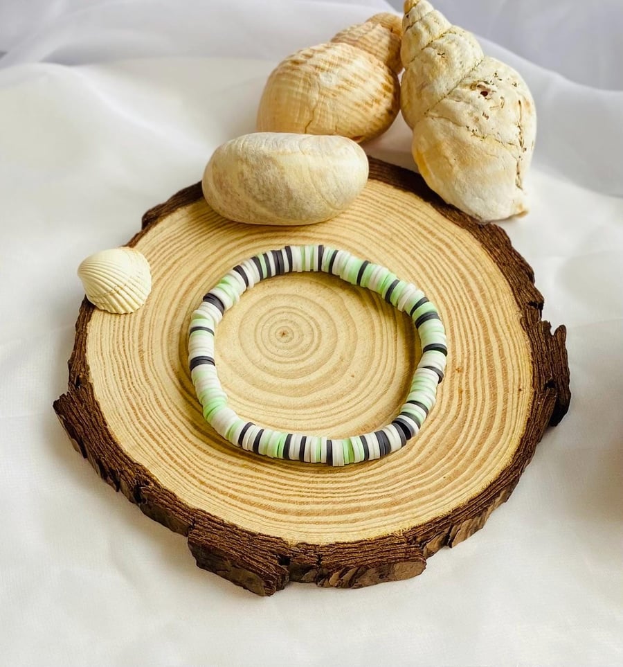 Mint Pebble Clay Beaded Bracelet Handmade Stretch Braceletl