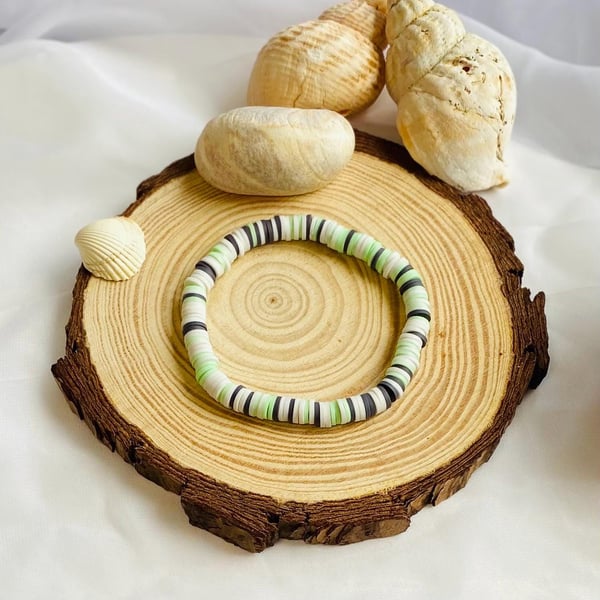 Mint Pebble Clay Beaded Bracelet Handmade Stretch Braceletl