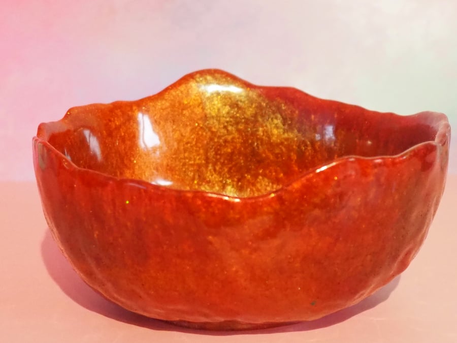 Irregular Resin Bowl in Deep Reds and Coppers