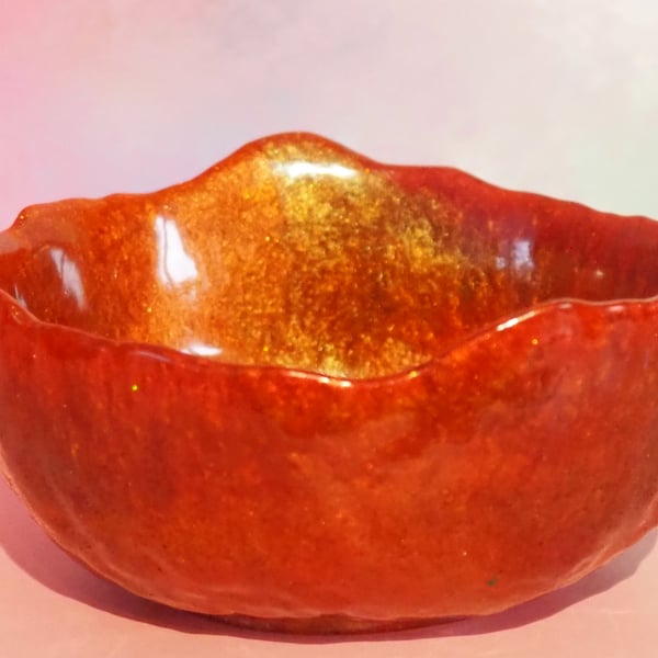 Irregular Resin Bowl in Deep Reds and Coppers