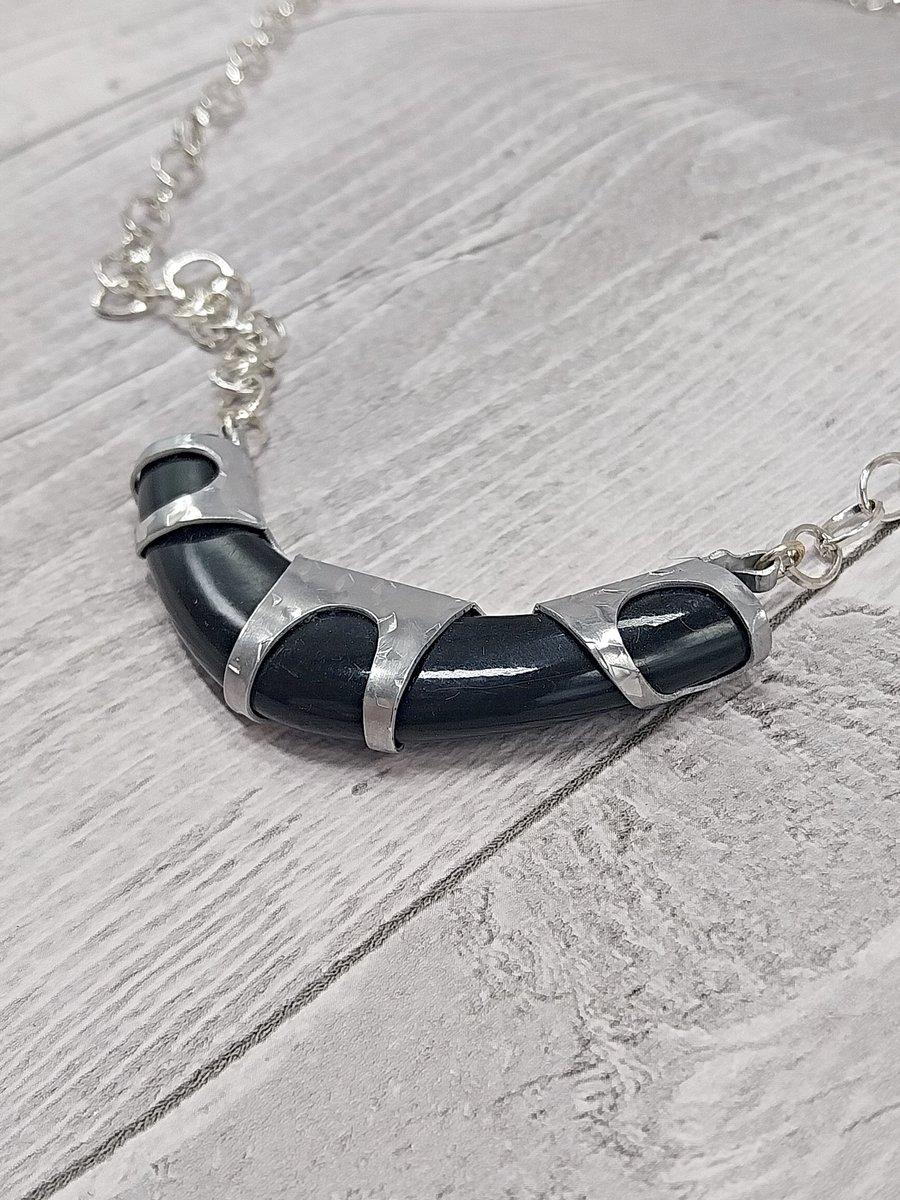 Aluminium and Pre-loved Jewellery Necklace, Upcycled Bangles Silver & Black