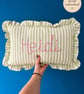 Personalized Hand Embroidered Name Cushion: Green Ruffle Stripe Nursery Decor