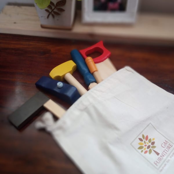 wooden tool set for kids and toddlers. 