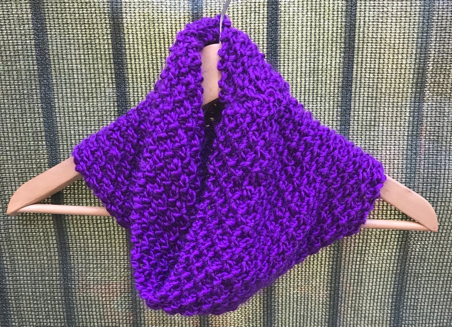 Purple Wool & Acrylic Hand Knitted Cowl