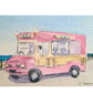 Original ACEO Miniature Watercolour Painting Classic Ice Cream Van 1970's - Image 3