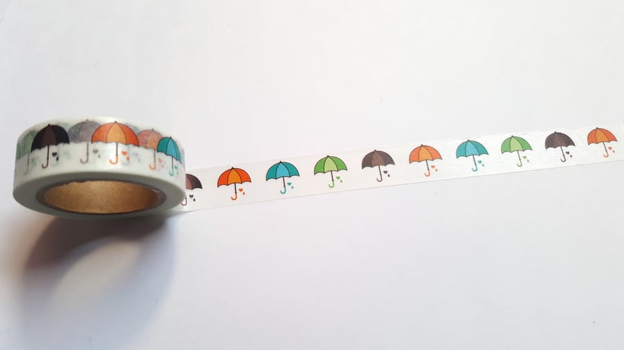 1 x 10m Roll Adhesive Craft Washi Tape - 15mm - Umbrellas 