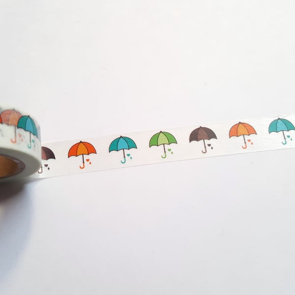 1 x 10m Roll Adhesive Craft Washi Tape - 15mm - Umbrellas 