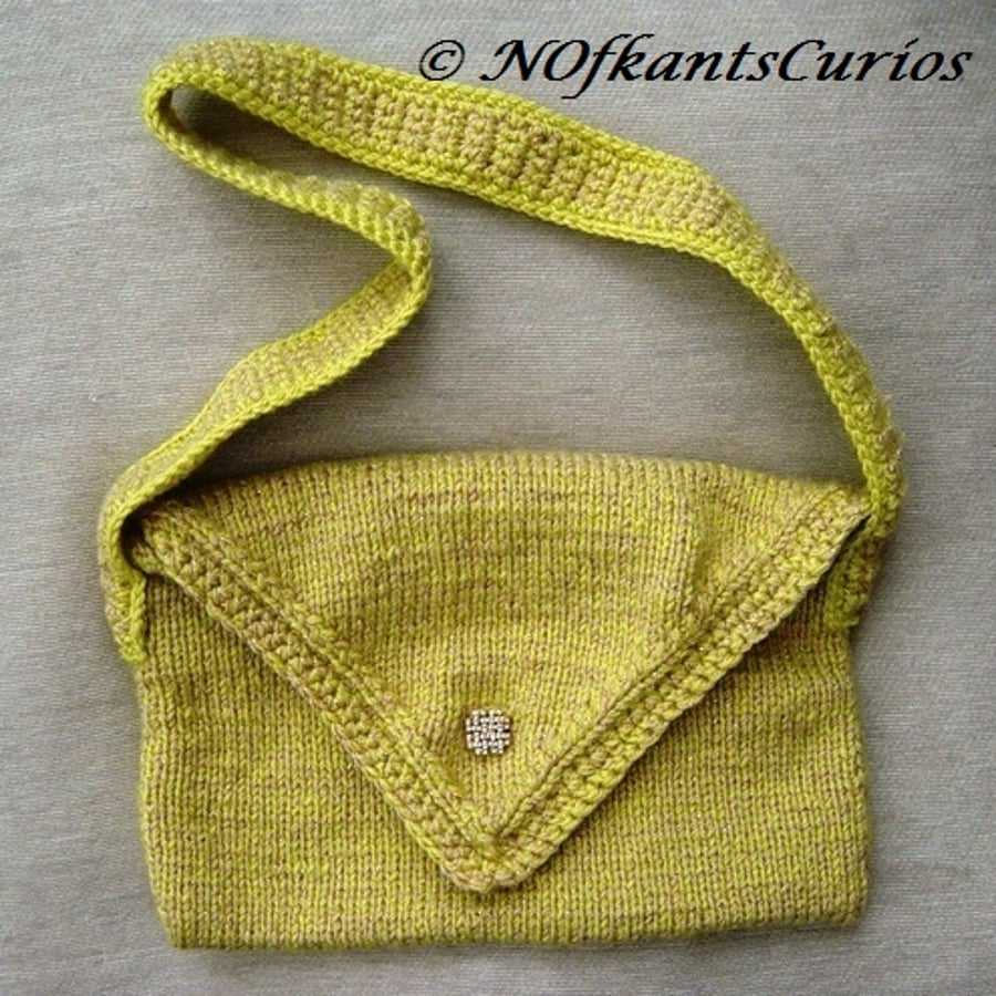 Spring Gold Hand Knitted & Crocheted Handbag.
