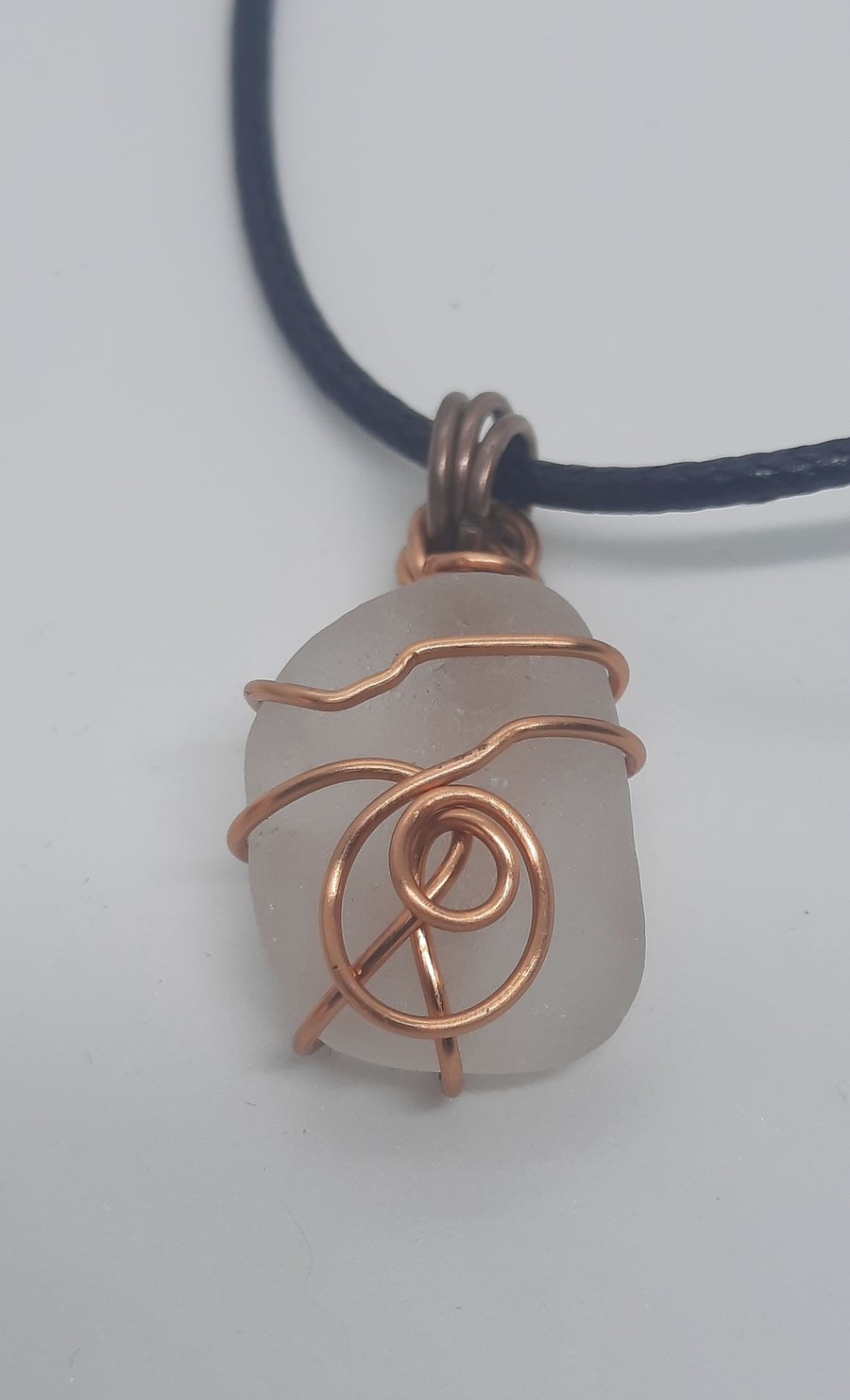 Sea glass wire wrapped pendant necklace (E1.6)