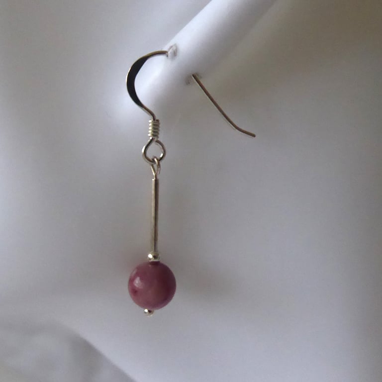 Dark Rhodochrosite & Sterling Silver Earrings