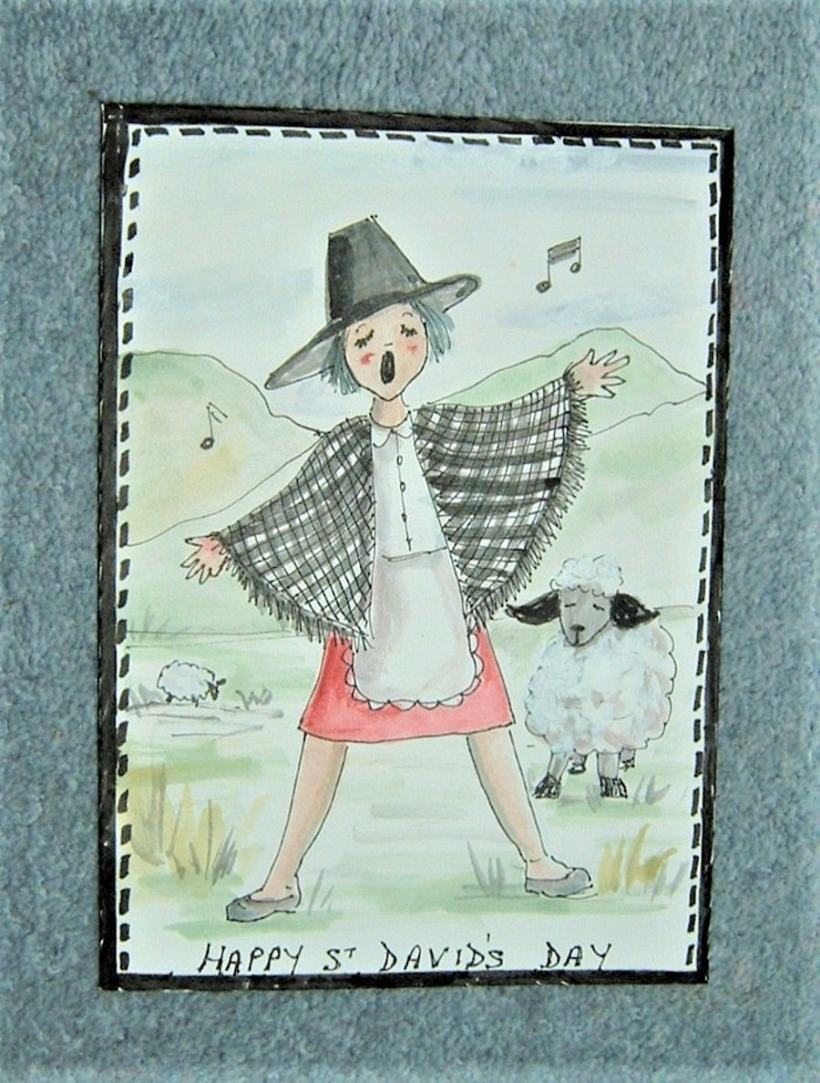 Original hand painted St David's Day card ( ref F 443)