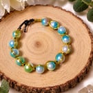 Handmade Multicolour Pearl Bead Gold Wire Bracelet Gift for Her