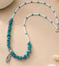 Coastal Turquoise Howlite & White Seed Bead Necklace with Flip Flop Charm