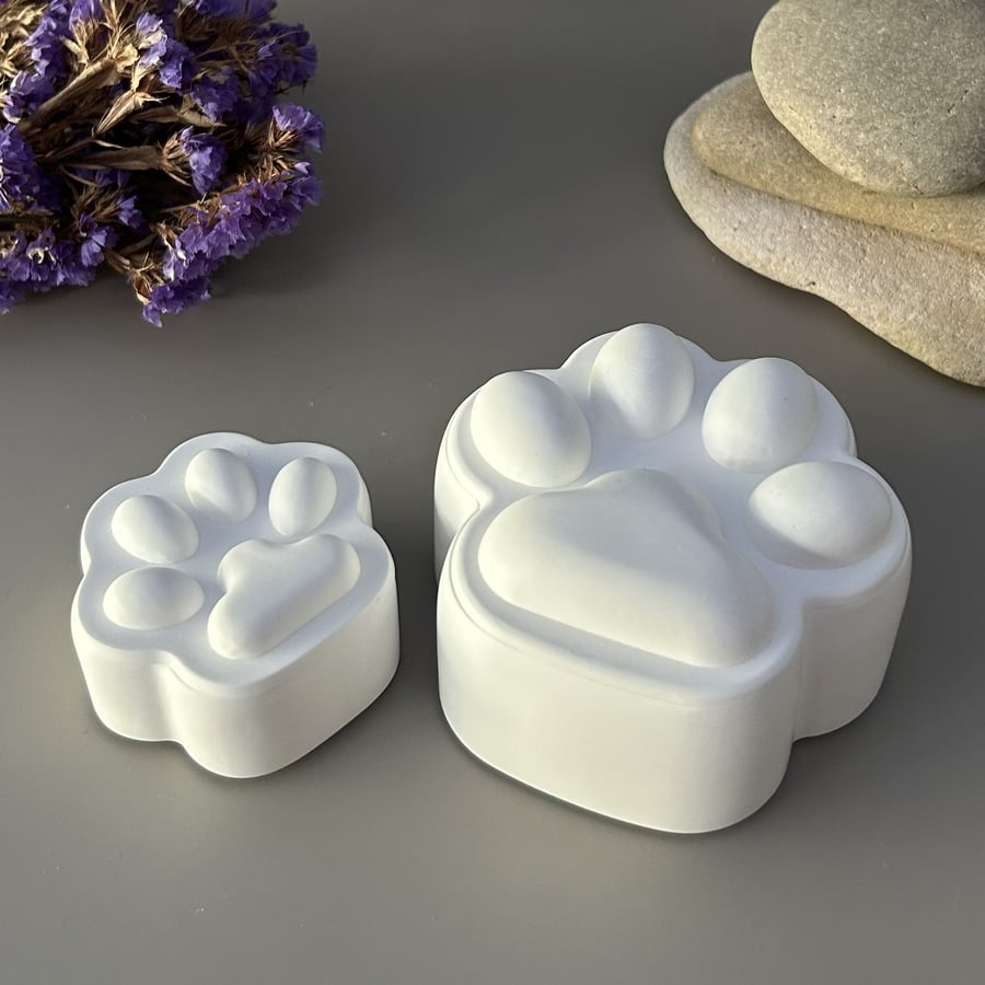 White Paw Shaped Trinket Box with Lid - Two Sizes