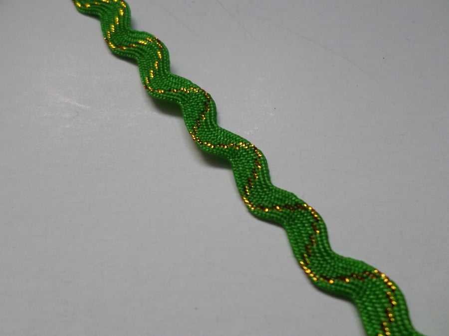 1m Length Ric Rac Trim 8mm Metallic Green Folksy