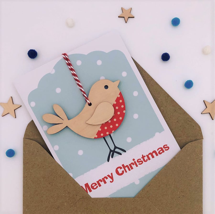 Robin Christmas Card - Luxury Handmade Card, Keepsake Card