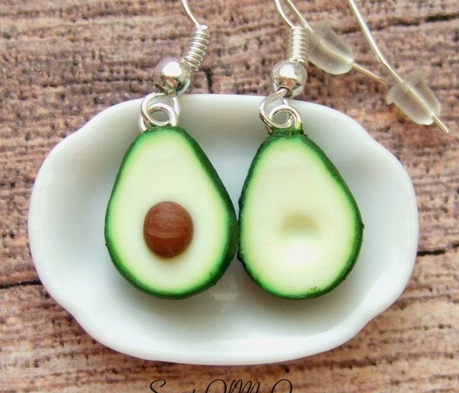 Avocado Earrings - Dangle Earrings - Fruit Food Jewellery - Handmade in the UK