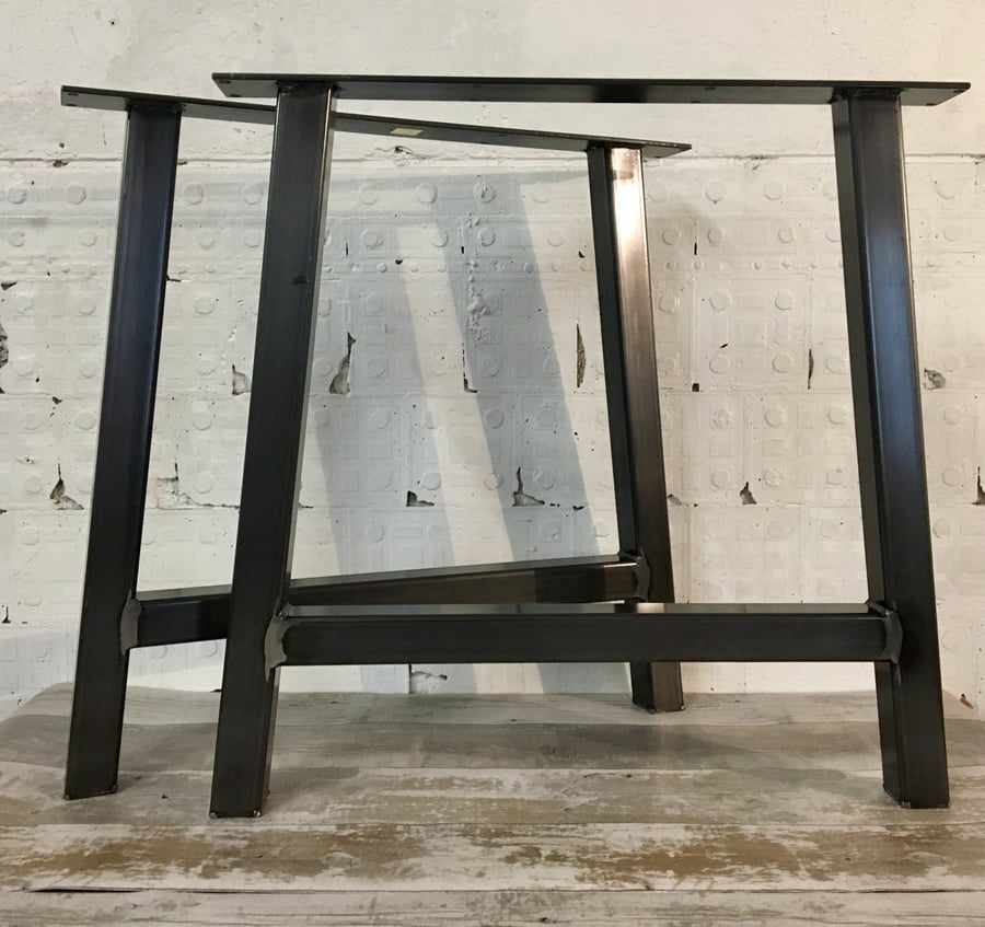 2 X A-Frame Handmade In The UK Raw Steel Metal Large Table Pedestal Legs Industr