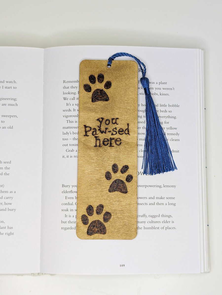 Bookmark, pyrography paw prints - you paw-sed here gift for a dog or cat lover 