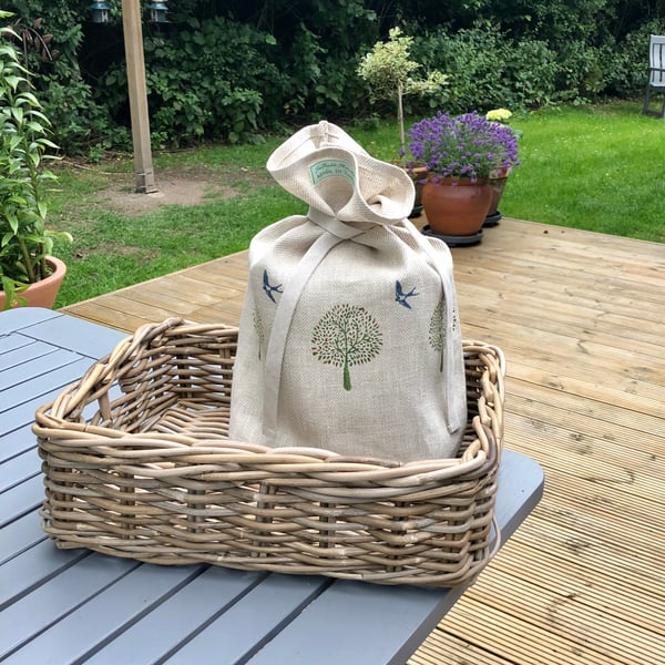 Hand Printed Linen Bread Bag - Swallow