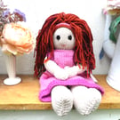 Doll. 12" Hand Knitted Doll Red Hair Doll Handmade in Wool With Removable Dress