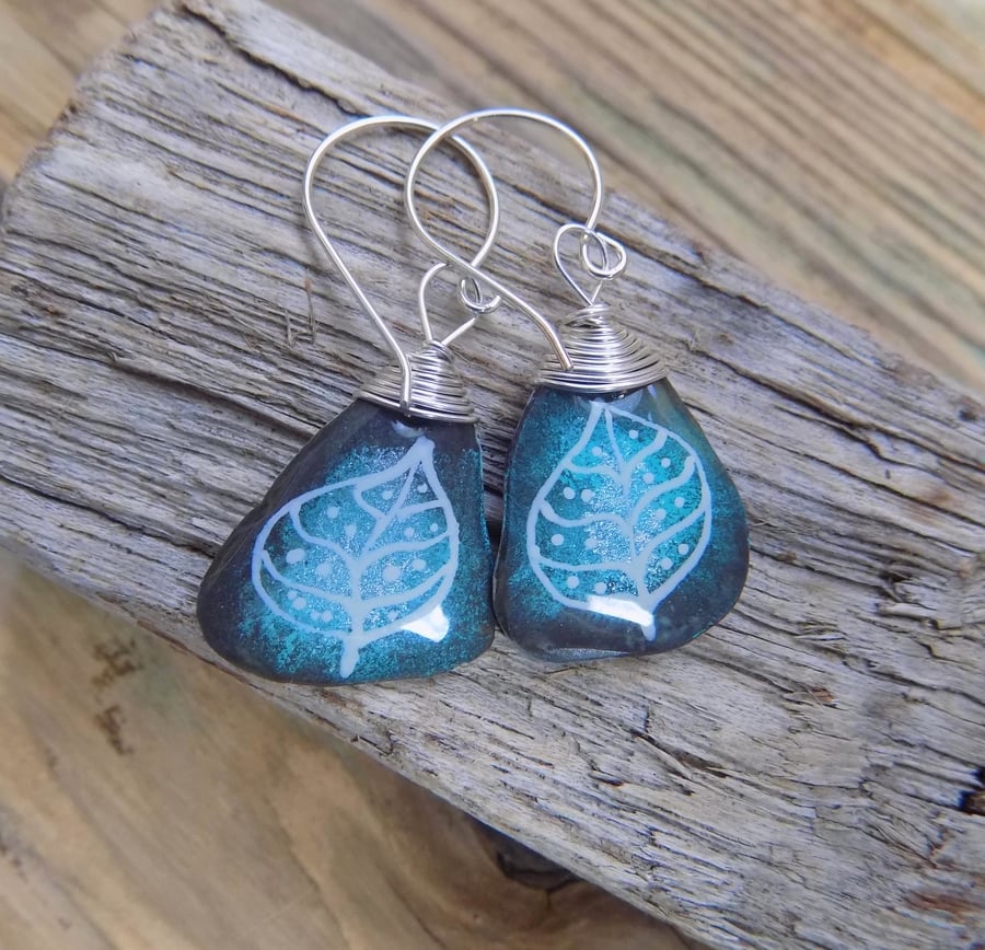 slate leaf earrings with sterling silver hooks 