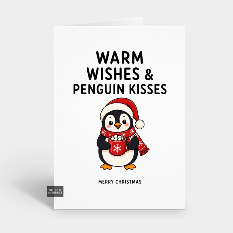 Funny Christmas Card - Cute Penguin Kisses