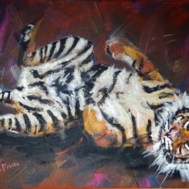 Happy Tiger 2 Painting Art Original Acrylic Animal on Canvas OOAK 