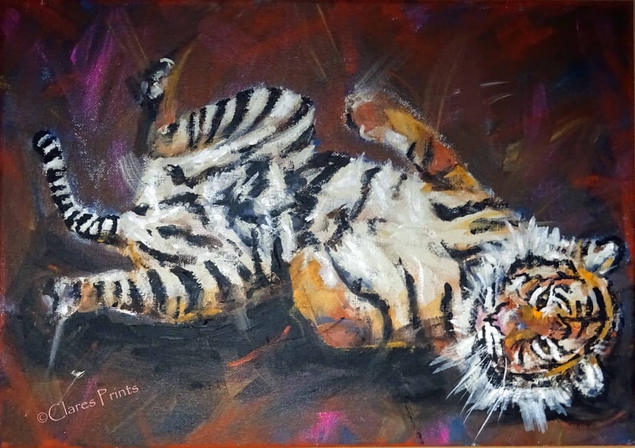 Happy Tiger 2 Painting Art Original Acrylic Animal on Canvas OOAK 