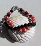 SALE Black Onyx & Coral Shell Pearl Gemstone Wave Bracelet- SALE PRICE - Image 2