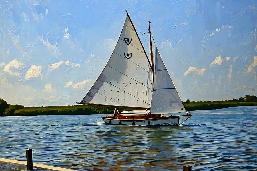 A4 Print Of Sailing Boat Turning Norfolk Broads 