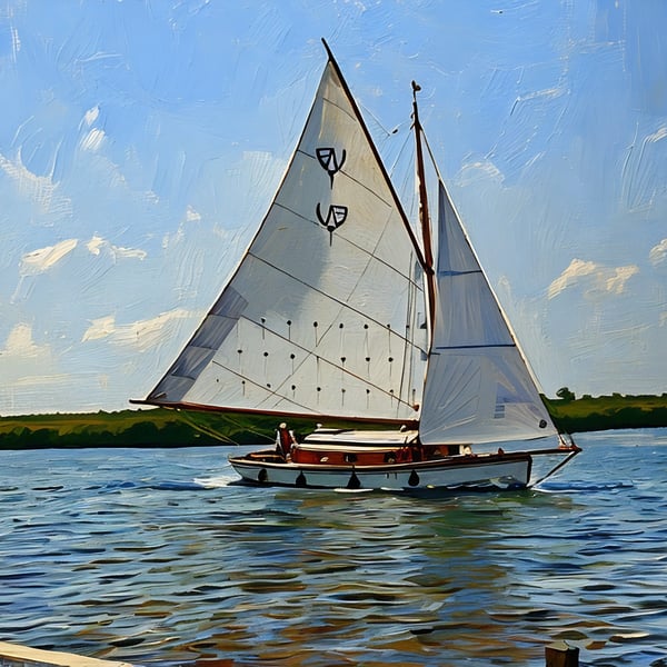 A4 Print Of Sailing Boat Turning Norfolk Broads 