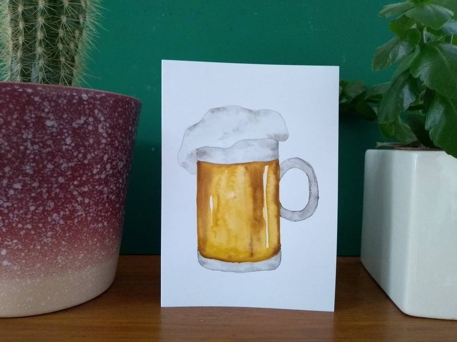 Set of 2 Handmade Watercolour Beer Greetings Cards Notecards 