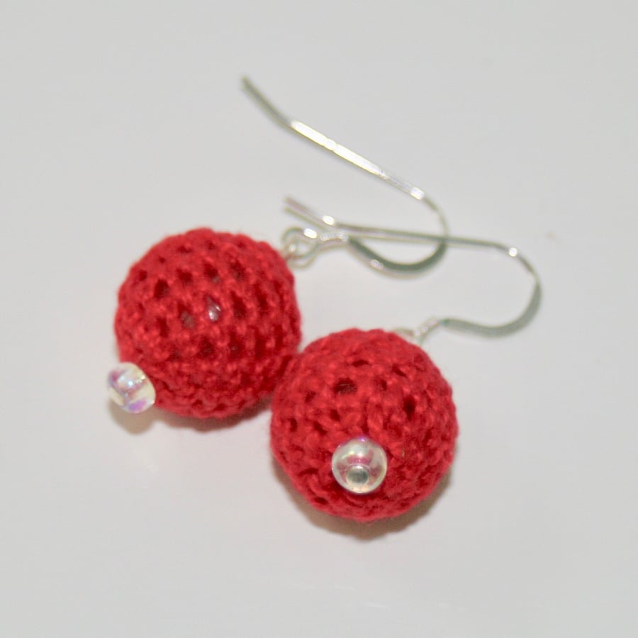 Red crochet bead earrings