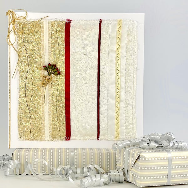 Wedding Anniversary Card - ruby, golden abstract textile, 40, 50, 40th, 50th