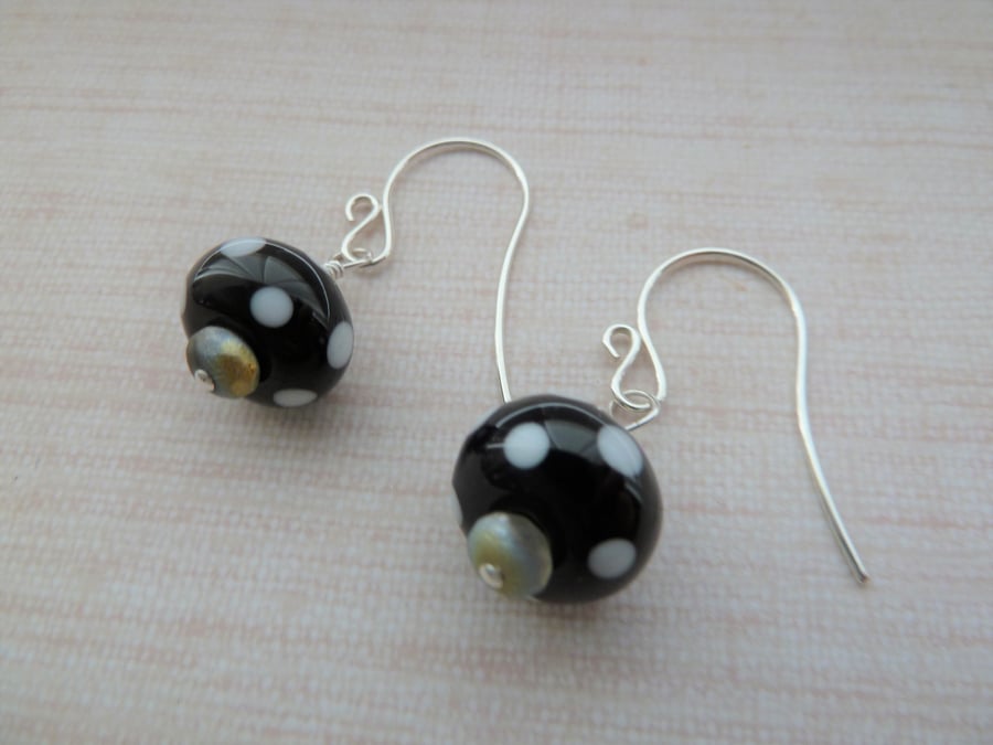 black polka dot sterling silver earrings