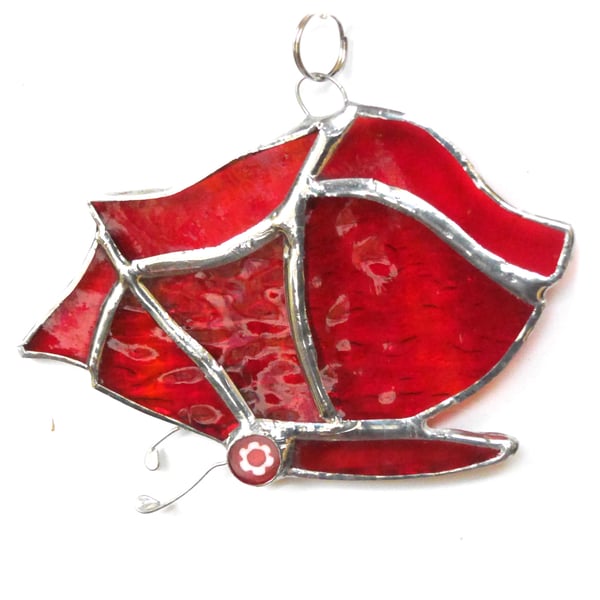 Butterfly Suncatcher Stained Glass Red Closed Wing
