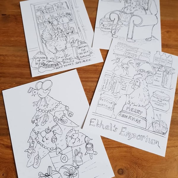 Ethel's Christmas colouring postcards 