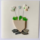 Cornwall sea glass plant pot design greeting card 
