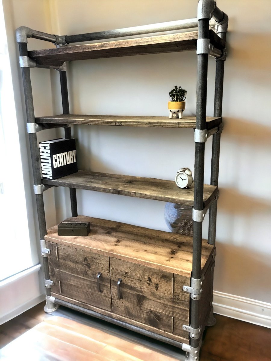 Industrial Shelving unit, Cupboard - Office Storage Unit - Reclaimed Real Wood S