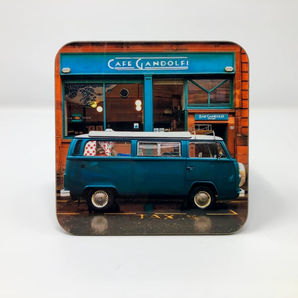 ‘Camper van at Cafe Gandolfi’ Glasgow high gloss coaster 
