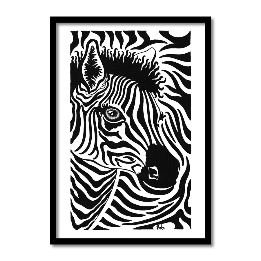 Stripes Of A Zebra Original Art Pen And Ink Drawing