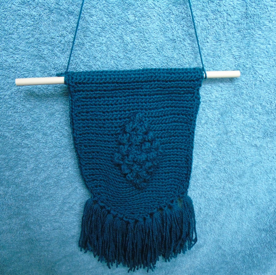 Crochet wall hanging with tassels - Teal