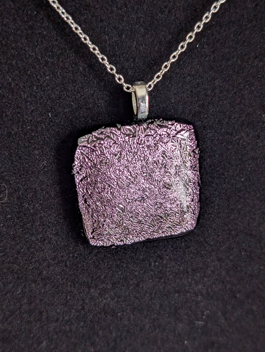 Light Pink Dichroic Fused Glass Pendant Necklace new and handmade in UK