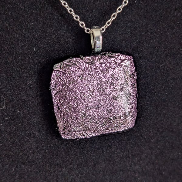 Light Pink Dichroic Fused Glass Pendant Necklace new and handmade in UK