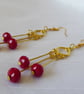 Gold Plated Chandelier Earrings with Cherry Red Faceted Czech Glass Beads - Image 7