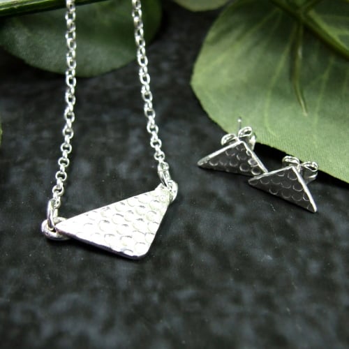 Recyled Silver Triangle Pendant and Earring Set, Beautiful Bundle