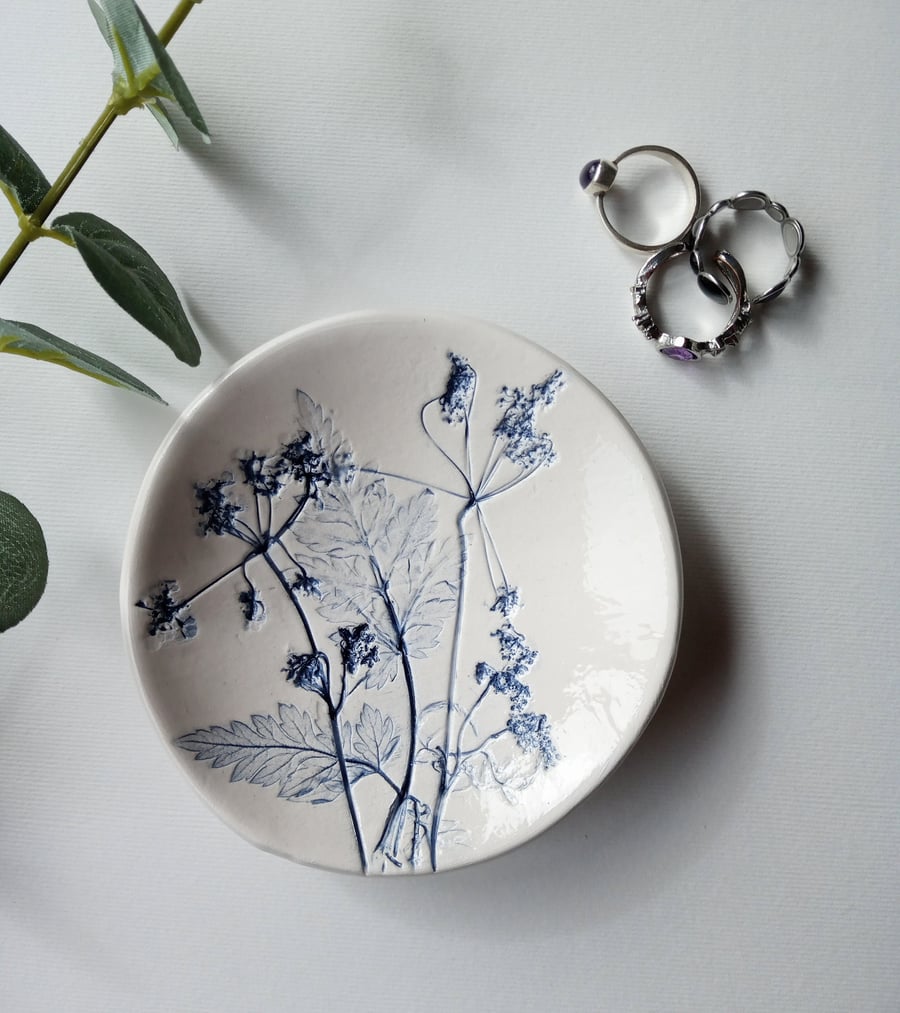 Botanical print ceramic trinket dish